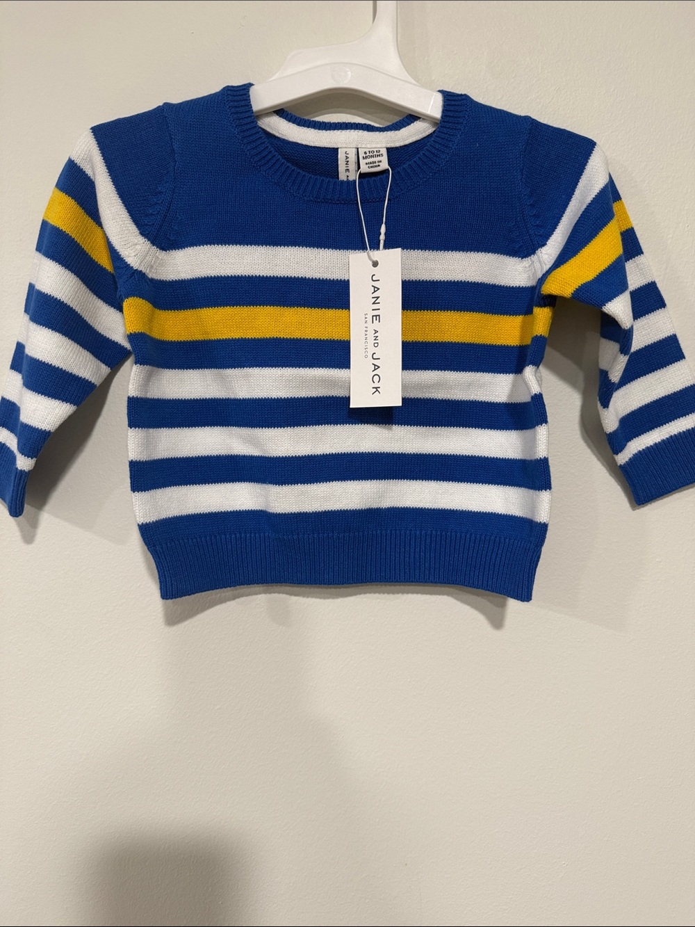 Janie and Jack Royal Blue, White & Yellow Striped Knit Top